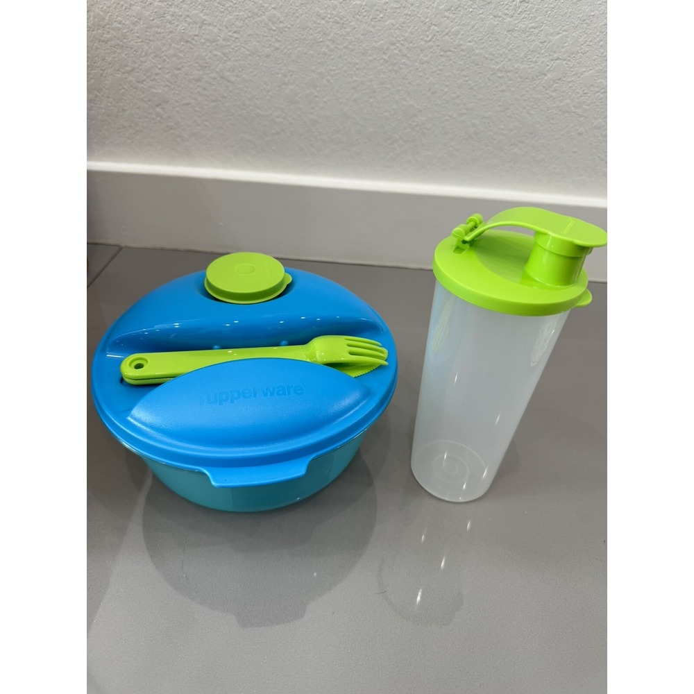 Tupperware Salad On the Go Set Bowl Knife Fork Cup With Lid